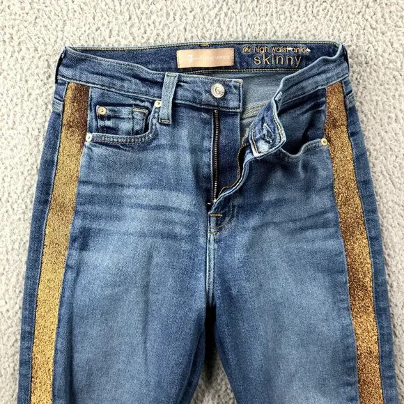 7FAM Womens Size 26 Luxe Vintage High Waist Copper Stripe Skinny Ankle Jeans - Picture 6 of 16